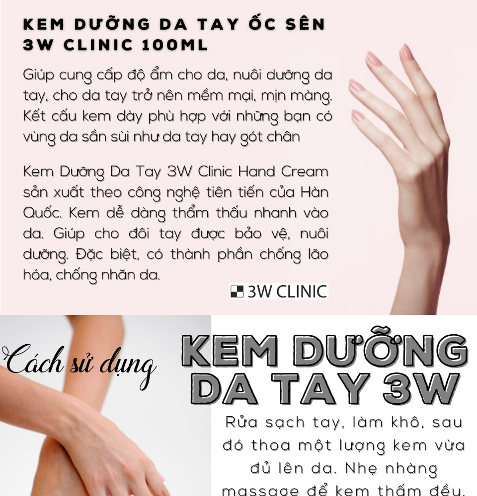 kem dưỡng tay ốc sên 3w clinic moisturizing hand cream 100ml 4
