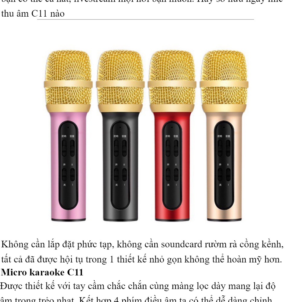 Micro C11  Thu Âm Hát Karaoke Livestream trên điện thoại 3 in 1 Mic