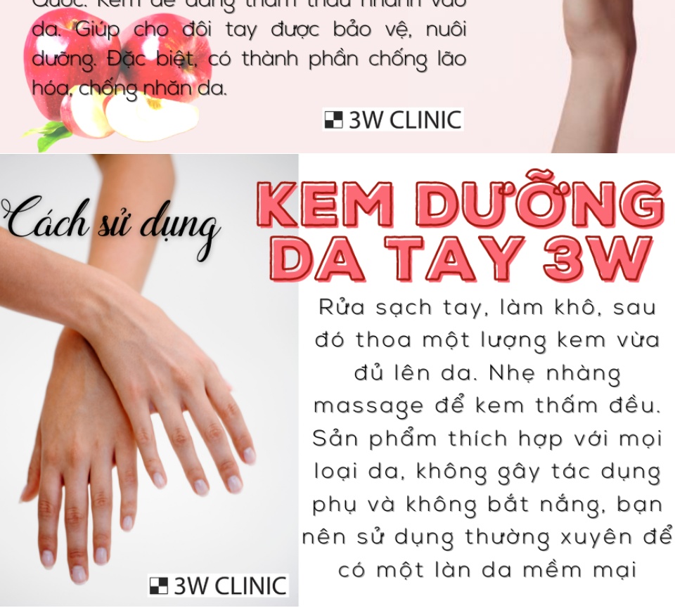 kem dưỡng da tay hương táo 3w clinic moisturizing apple hand cream 100ml 4
