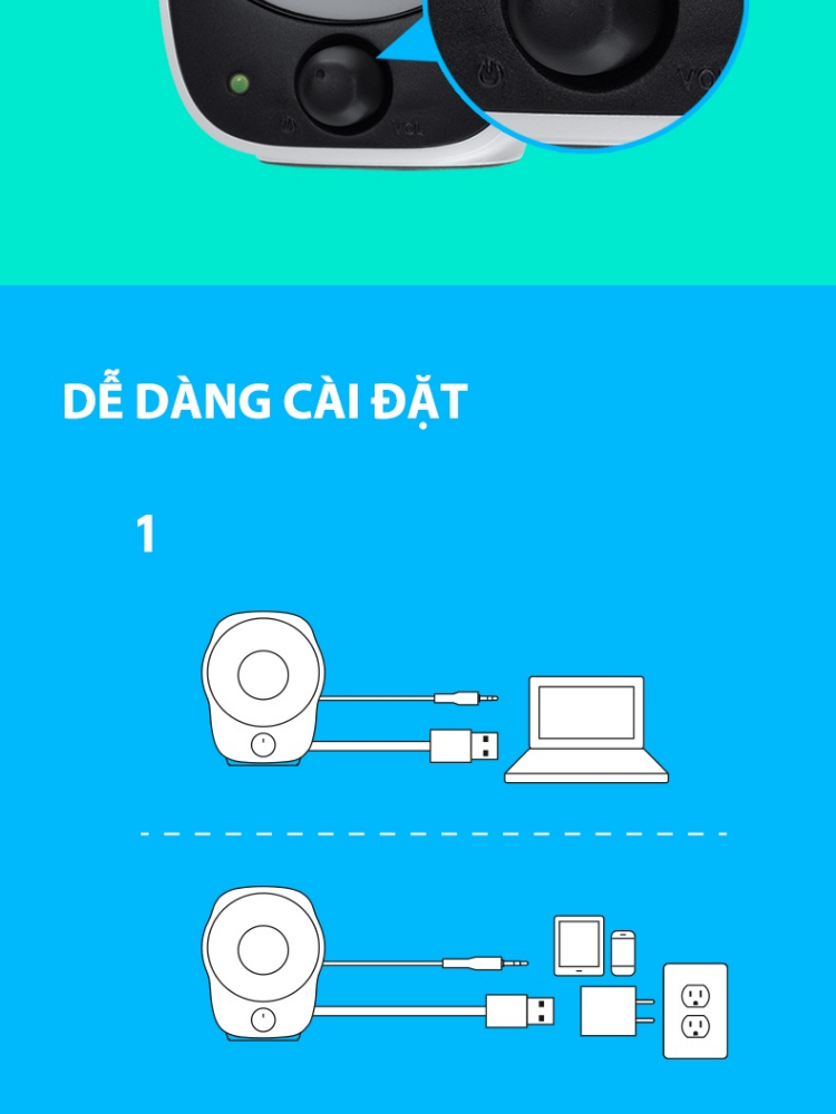 Loa âm thanh nổi có dây Logitech Z121 - Kết nối jack 3.5mm và USB-A