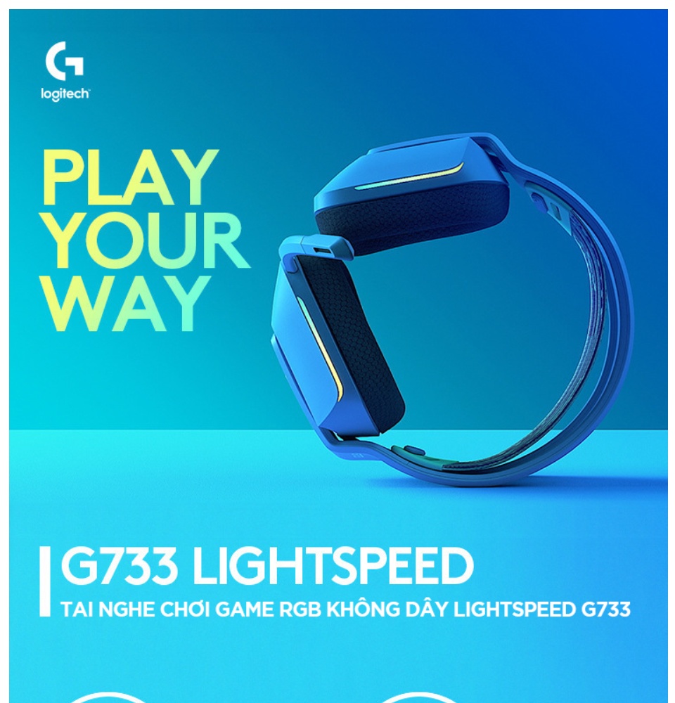 Tai nghe game không dây Lightspeed Logitech G733 - Headband tùy chỉnh RGB Lightsync màn