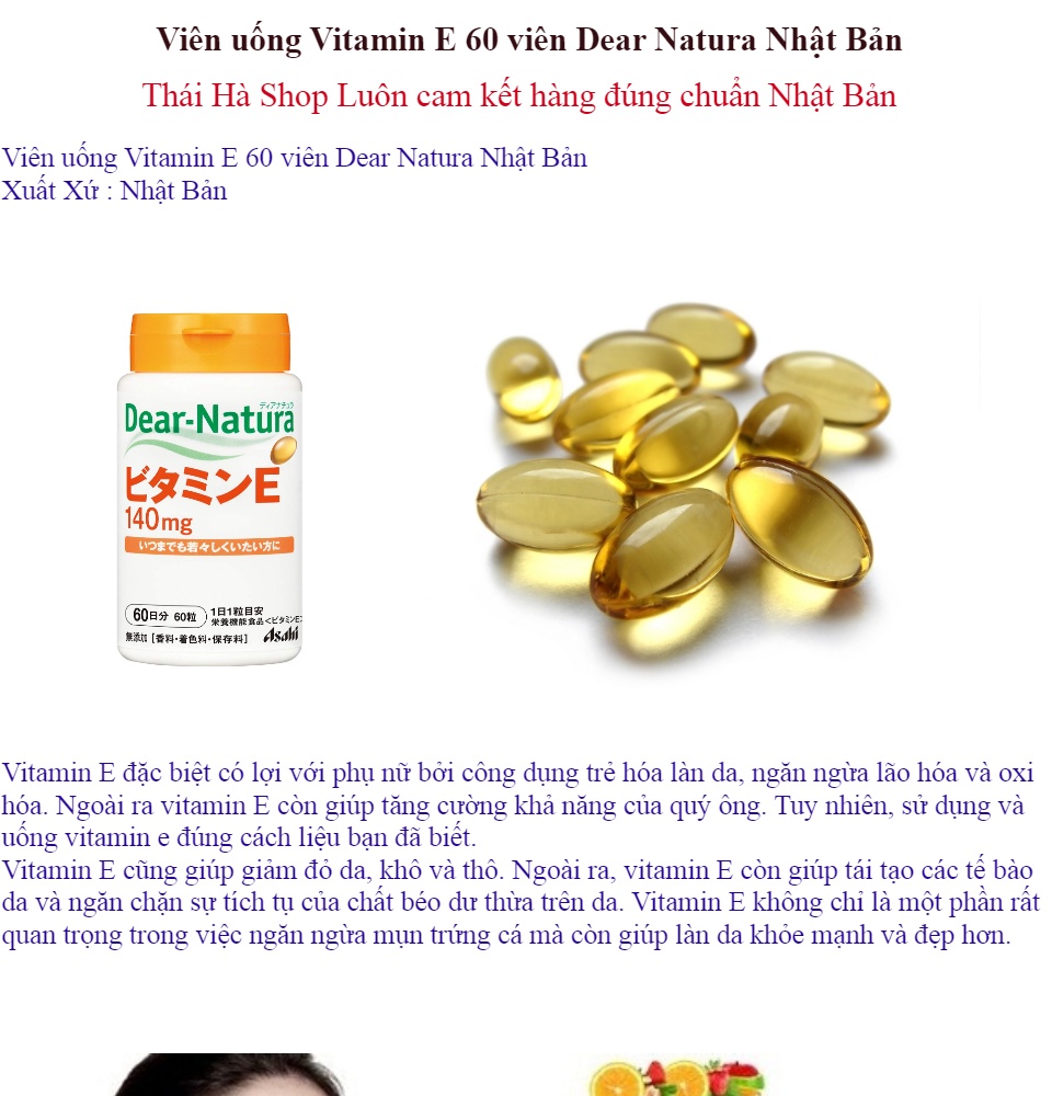 Giảm ₫20,000] Viên vitamin e asahi dear natura 60 viên trắng da đẹp da tăng  nội tiết tố nữ - tháng 4/2023 - BeeCost