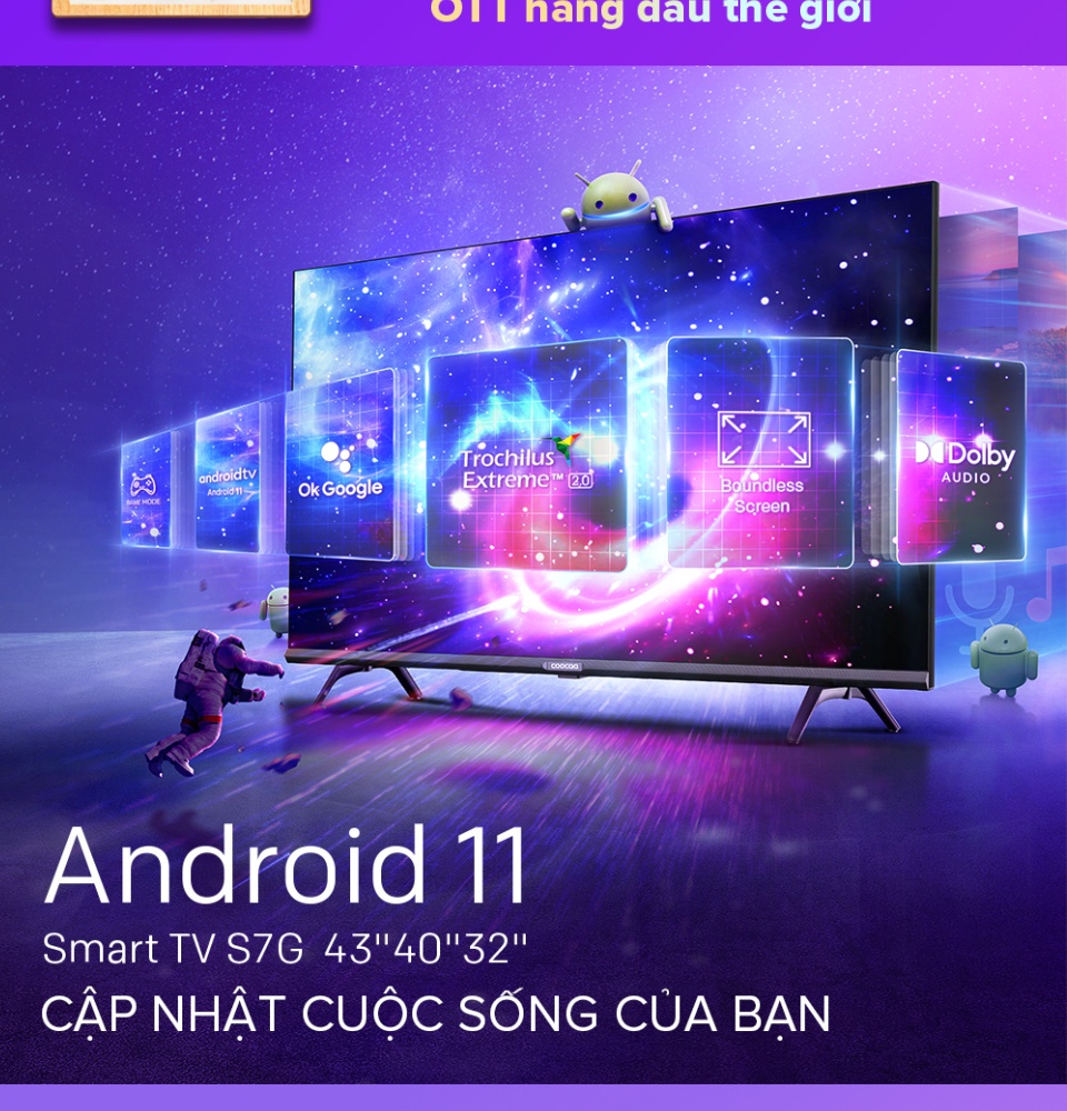 SMART TV FHD Coocaa 43 inch-Android 11 TV-Wifi-viền mỏng-Model 43S7G 2 years warranty Tặng 24 tháng Clip TV