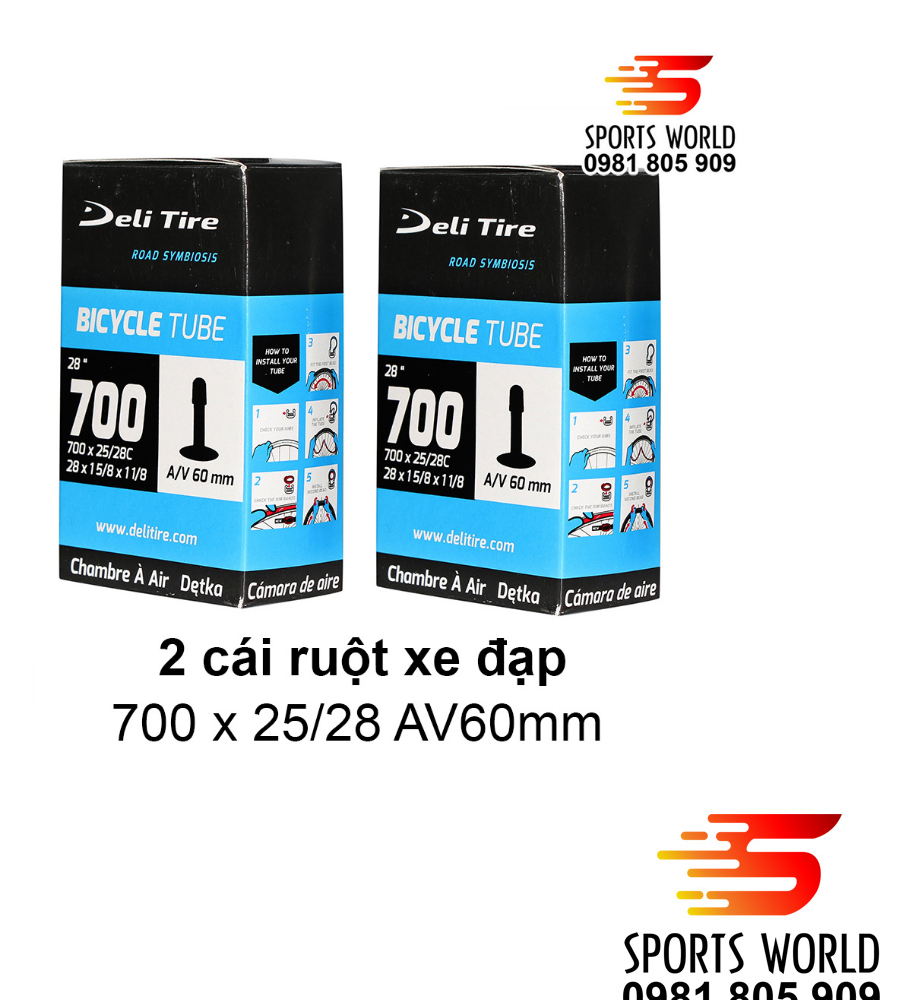 2 cái ruột săm xe đạp 700x25/28 van Mỹ dài 60mm DELI-TIRE - hàng INDONESIA