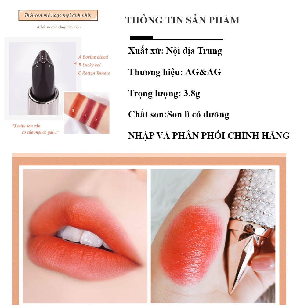 [Chính Hãng] Son 3 màu - Son 3 màu AGAG son lì dưỡng ẩm lâu trôi son môi 3 màu son thỏi bền màu son nội địa Trung son ba màu chính hãng