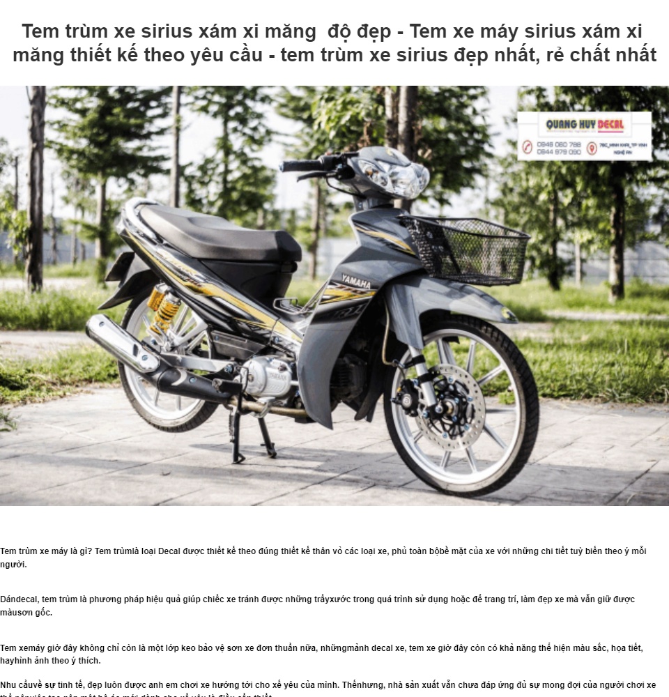 Tem trùm xe sirius xám xi măng độ đẹp – Tem xe máy sirius xám xi măng thiết kế theo yêu cầu – tem trùm xe sirius đẹp, rẻ chất – Bạt trùm xe