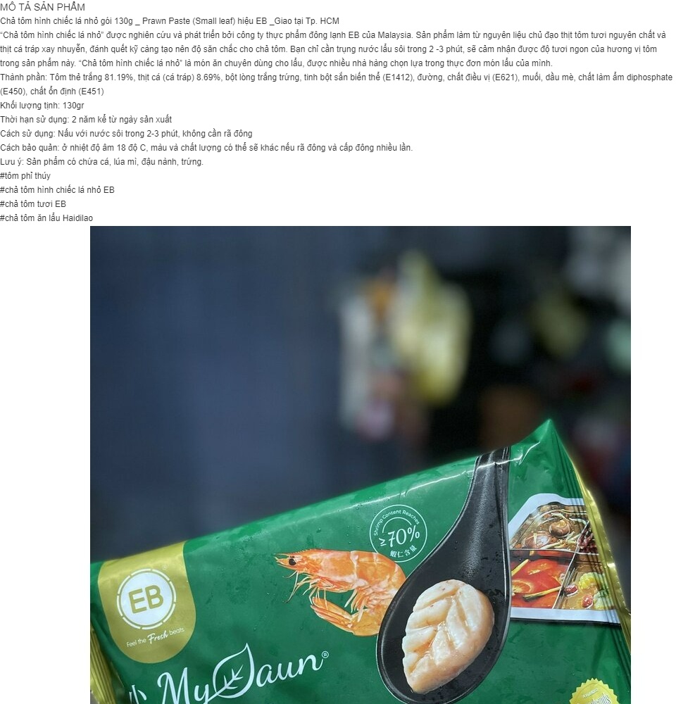 Chả tôm hình chiếc lá nhỏ gói 130g _ Prawn Paste (Small leaf) hiệu EB _Giao tại Tp. HCM