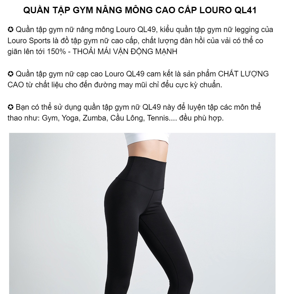 Quần tập Gym nâng mông cao cấp Louro QL49 kiểu quần tập Gym Yoga cạp