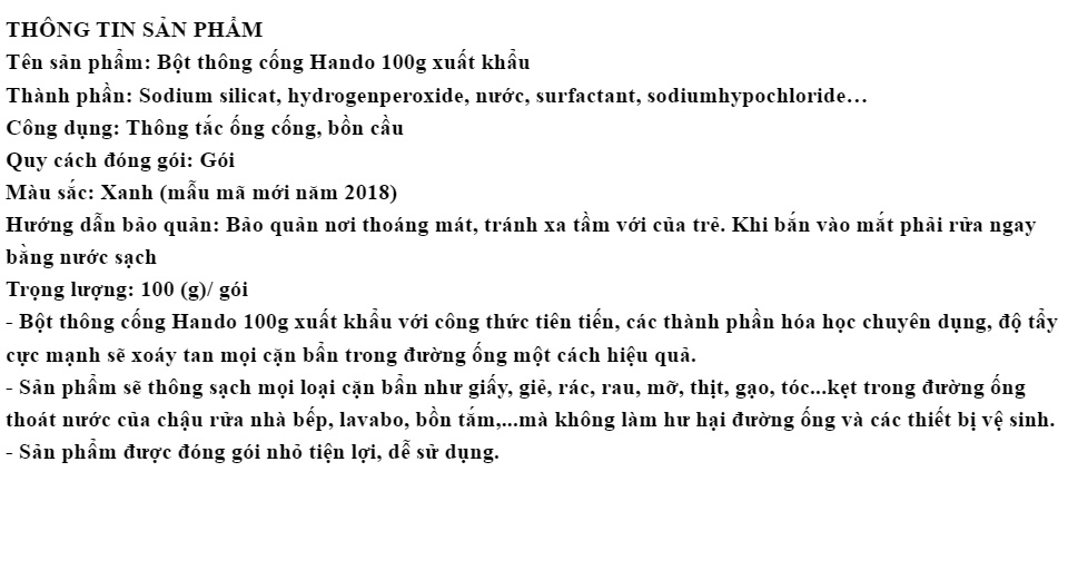 Bột thông cống, thông tắc nghẽn, thông ống thoát nước Hando ( Xanh)