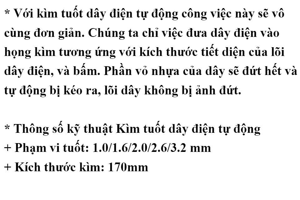 Kìm tuốt dây điện tự động hàm cắt 1.0mm;1.6mm;2.0mm;2.6mm;3.2mm - hàng chất lương giá rẻ