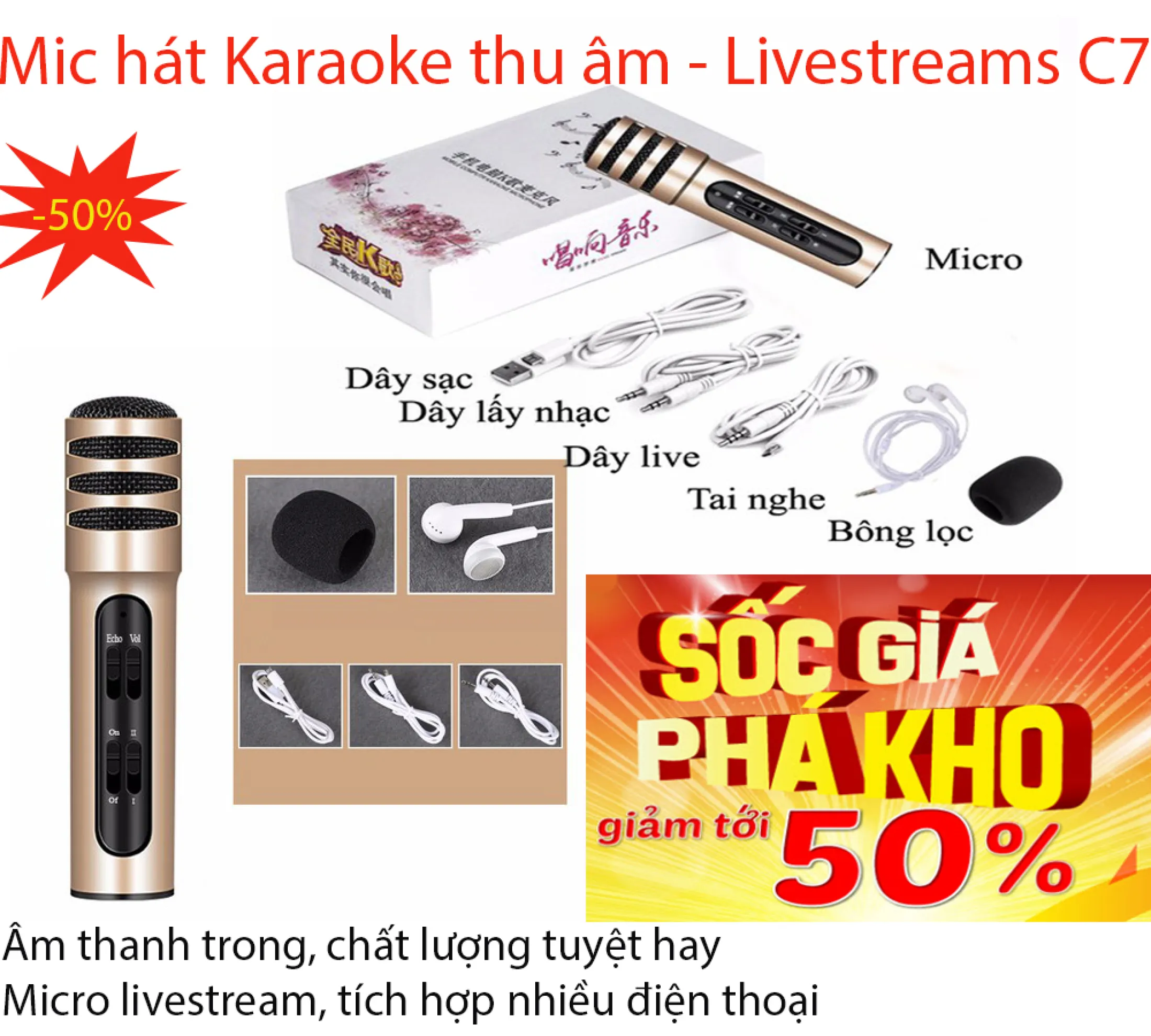 Mic thu âm hát karaoke cao cấp Micro C7 micro livestream hát karaoke cá nhân