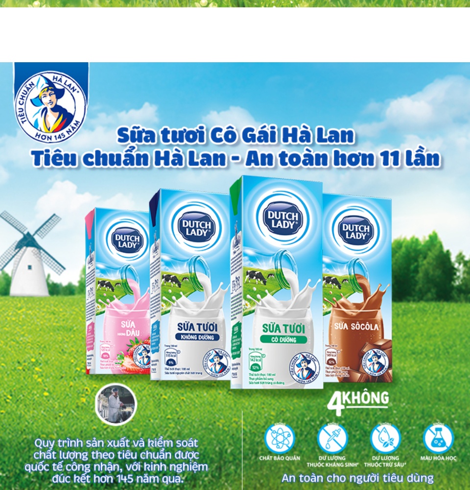 24 Bịch Sữa cô gái hà lan 210ml Dutch Lady Không đường (24x210ml)