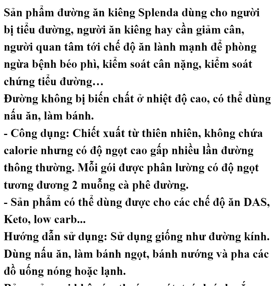Đường ăn kiêng Splenda 50 gói giúp giảm cân, ăn kiêng, tốt cho người bị tiểu đường, tim mạch
