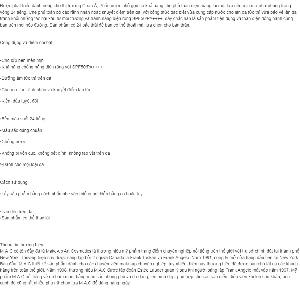 Phấn nước bền màu 24 giờ MAC Studio Fix Complete Coverage Cushion SPF50/PA++++ 12g