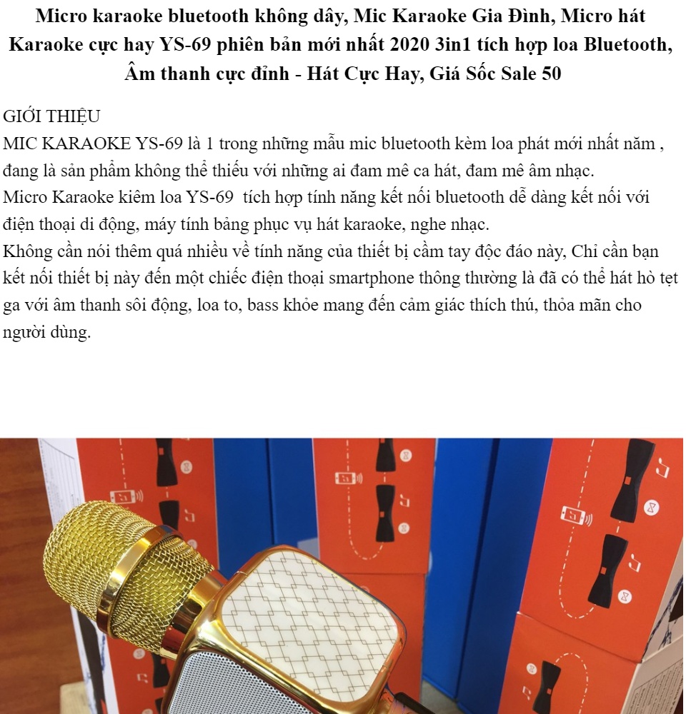 MIC KARAOKE BLUETOOTH YS 69 Micro Hát bluetooth không dây Mic hát Gia Đình Karaoke