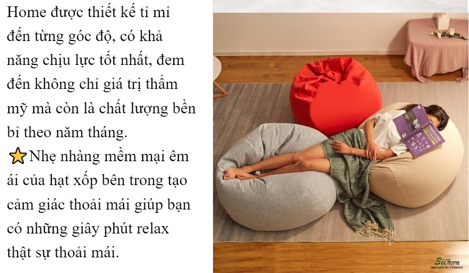 Ghế Lười Hạt Xốp 3ii Home Hàng Xuất Khẩu Chất Lượng Cao Size M 80x100cm Màu Hồng