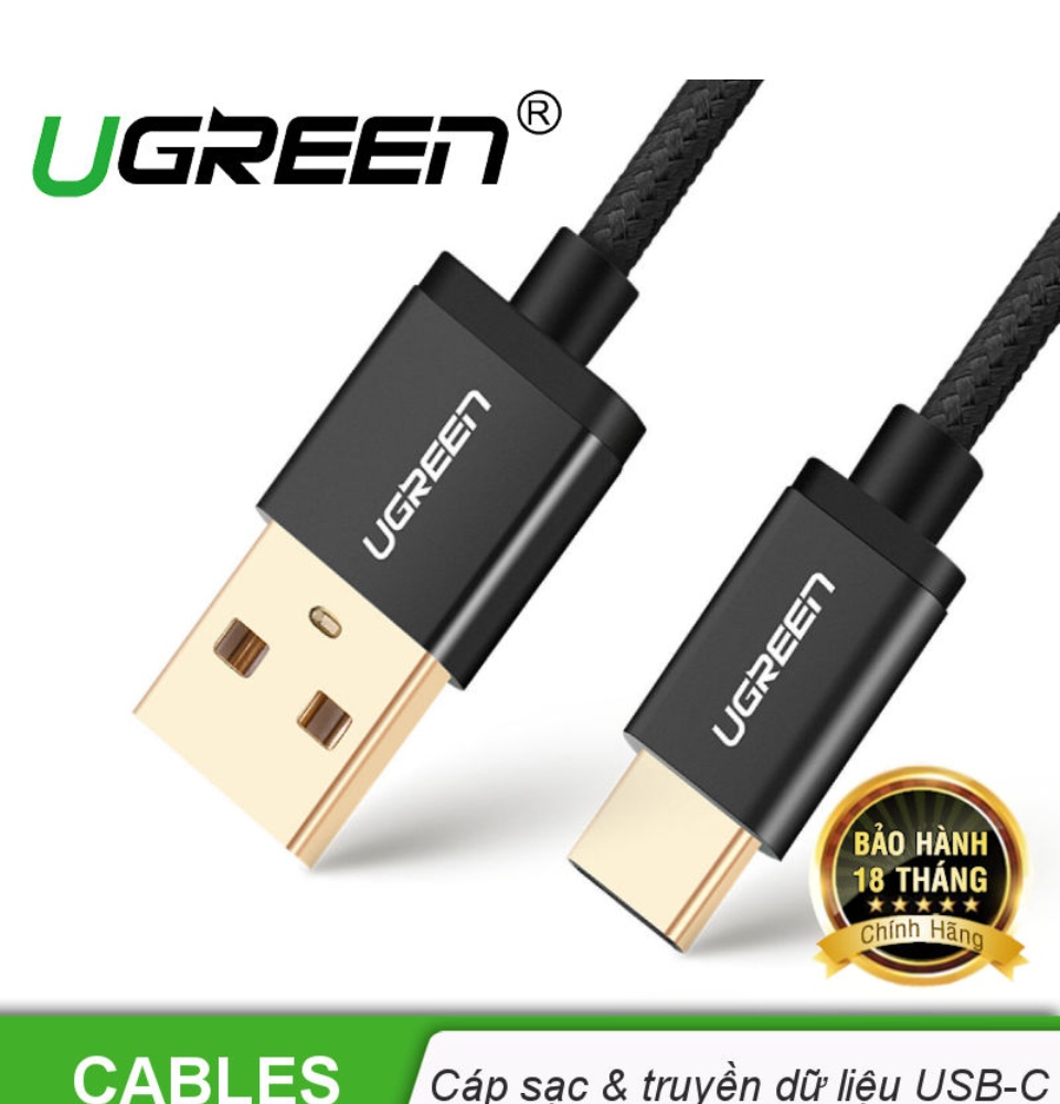 Cáp sạc USB Type-C UGREEN US174 (A sang C) - Hỗ trợ dòng tối đa 3A, dây bện nylon siêu bền, tương thích với điện thoại Samsung / Xiaomi / Oppo / Huawei / OnePlus / Redmi / Realme Cáp sạc USB Type-C UGREEN US174 (A sang C) - Hỗ trợ dòng tối đa 3A, dây bện nylon siêu bền, tương thích với điện thoại Samsung / Xiaomi / Oppo / Huawei / OnePlus / Redmi / Realme