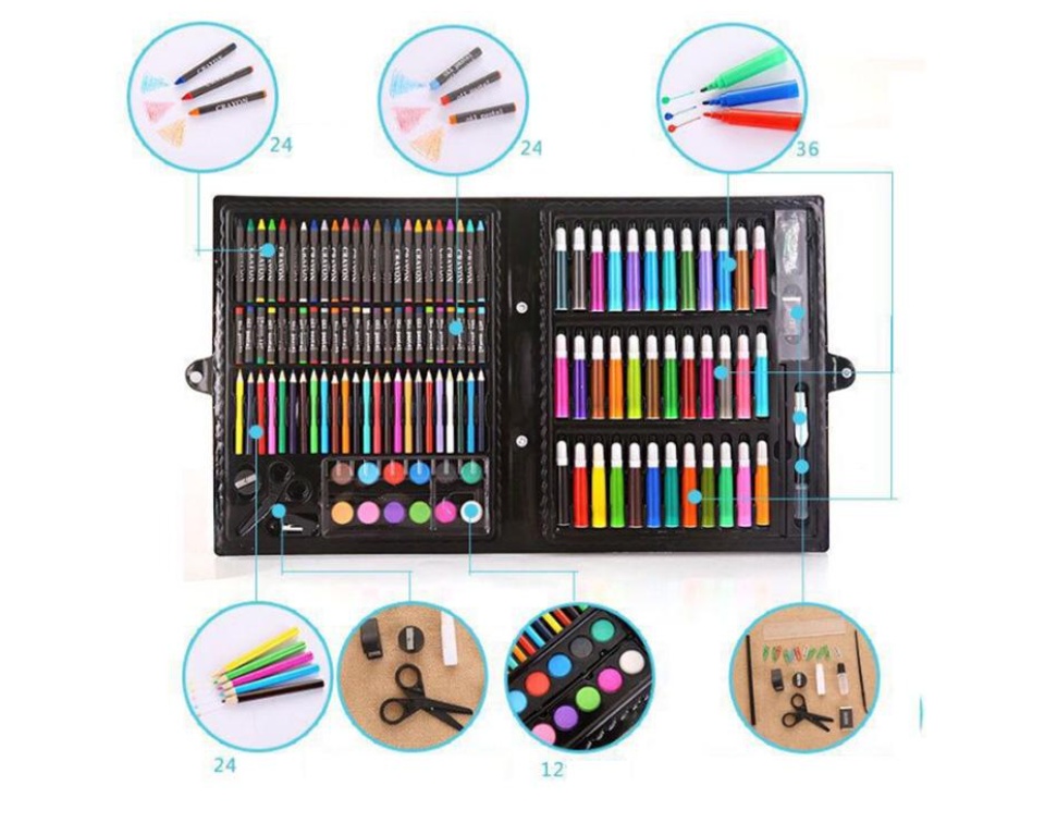 hộp bút màu 150 chi tiết cho bé vẽ hội hoạ giúp kích thích thị giác hàng 9