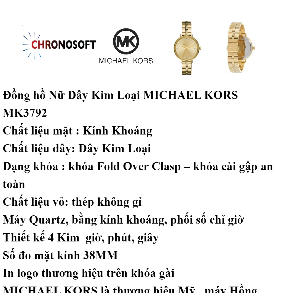 Đồng hồ Nữ Michael Kors dây thép không gỉ 38mm - MK3792 