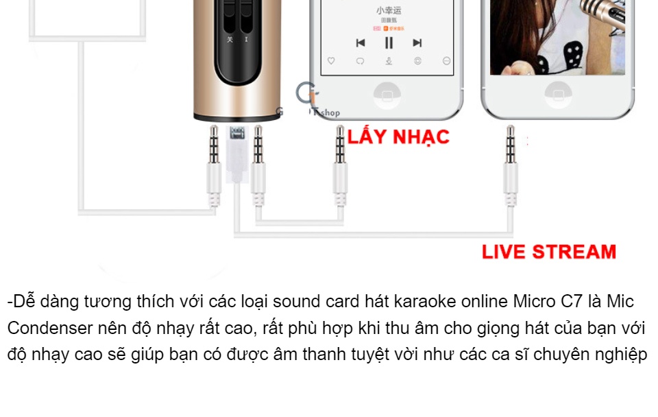 Micro Thu Âm Hát Livestream Hát Karaoke C7 Âm Thanh Rõ Nét Trong Trẻo Không