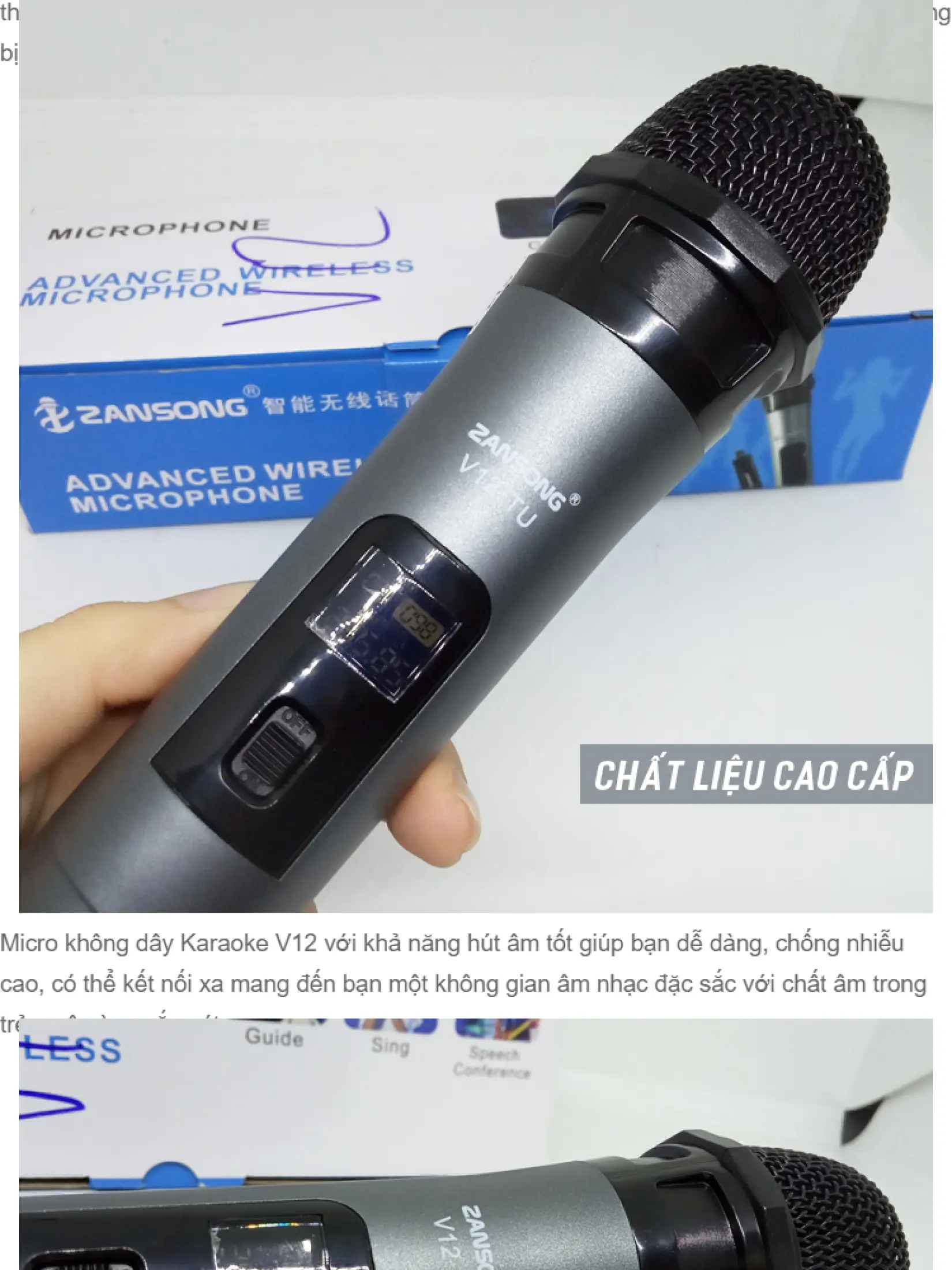 Mic karaoke đa năng V12 phù hợp cho các loa âm li có hỗ trợ