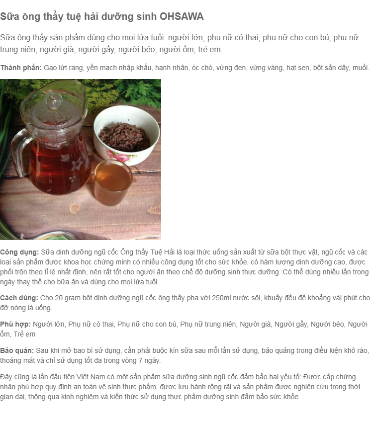 Sữa Ông Thầy Tuệ Hải Thực Dưỡng Ohsawa Hộp 220g