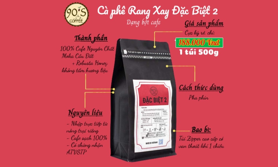 [hot] túi 500gr cà phê đặc biệt 02 pha phin moka & robusta honey rang mộc nguyên chất đầu đắng vừa phải không chua hậu vị ngọt kéo dài trong cổ 100% cà phê sạch 90s coffee vietnam 6