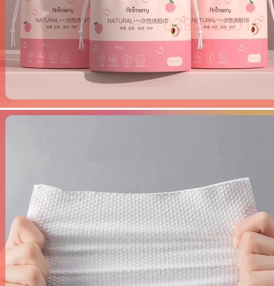 Cuộn 100 khăn mặt khô dùng một lần ANIMERRY, khăn bông mềm mịn, khăn giấy lau mặt khô dày dặn an toàn tiện lợi
