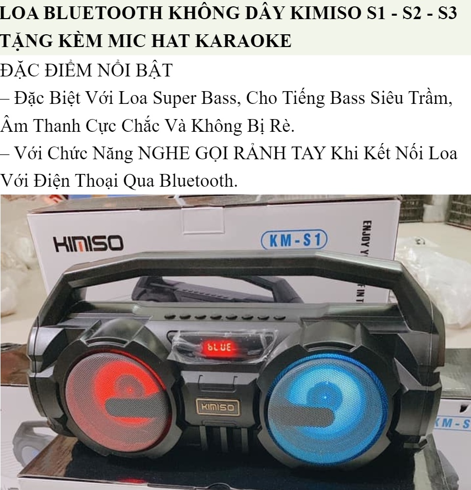Loa Hát Karaoke Tặng kèm mic Loa Bluetooth Kimiso KM-S1 KM-S2 KM-S3 full hộp Bass