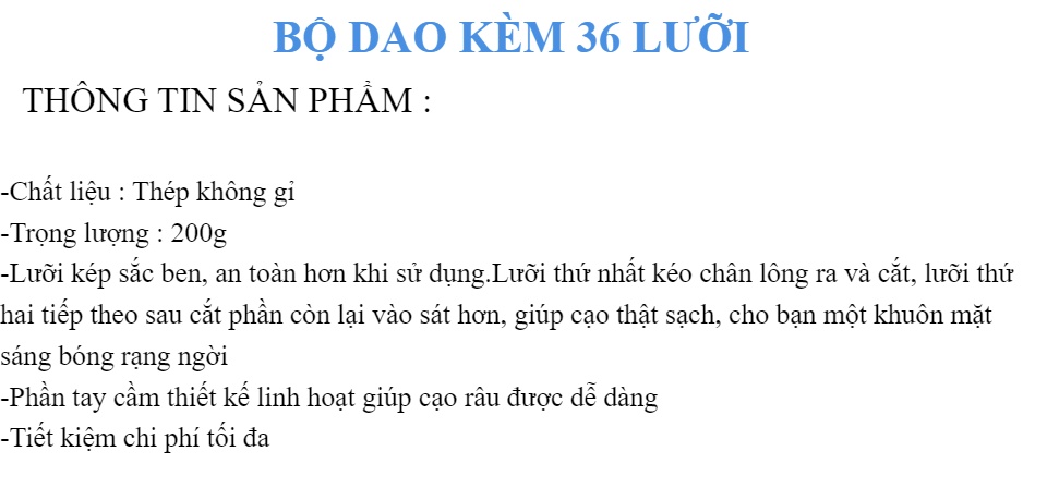 (m) combo 36 lưỡi dao kép + 1 dao cạo râu - kèm tuyp kem tạo bọt - dao cạo râu và lưỡi kép giá rẻ cho nam giới ( 36 lưỡi dao kép + 1 bàn cạo) tặng 1 tuýt kem tạo bọt 2 (m) combo 36 lưỡi dao kép + 1 dao cạo râu - kèm tuyp kem tạo bọt - dao cạo râu và lưỡi kép giá rẻ cho nam giới ( 36 lưỡi dao kép + 1 bàn cạo) tặng 1 tuýt kem tạo bọt 2
