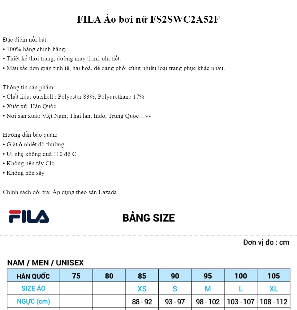 FILA Áo bơi nữ FS2SWC2A52F
