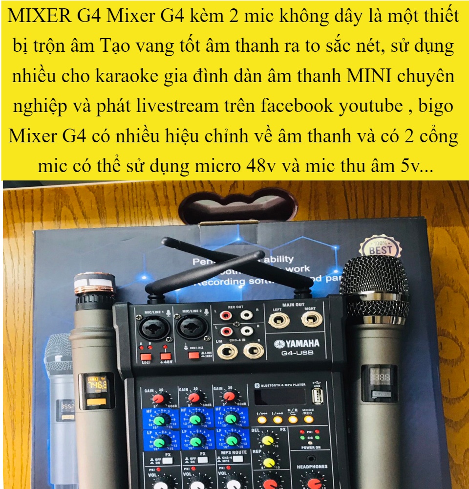 Trọn Bộ Mixer Yamaha G4 Bluetooth - Tặng Kèm 2 Micro Không Dây Bàn Mixer