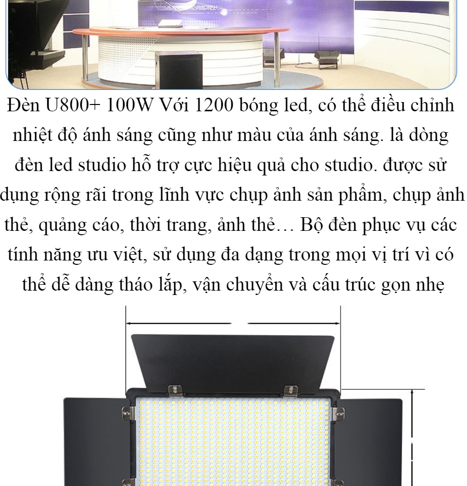 Đèn Studio LED U800+ Hỗ Trợ Studio Chụp Ảnh Quay Phim Livestream Kèm Chân Đèn