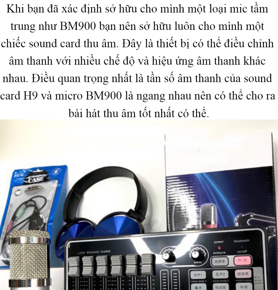 Combo Bàn Trộn Âm Thanh Livestream H9 + Míc BM900 - Full Thiết Bị Micro
