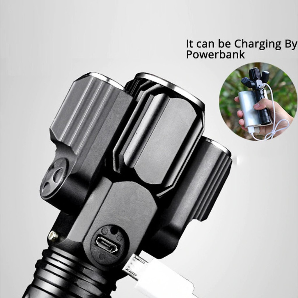 Đèn pin cầm tay 3 PHA 3 Bóng Led SIÊU SÁNG Xoay 360 Độ + Pin sạc 18650 cao cấp 6800mAh, Đèn led siêu sáng 3 bóng CHỐNG NƯỚC