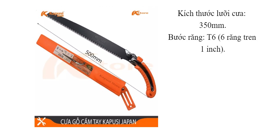 Cưa cầm tay 350mm Kapusi - Tiêu chuẩn Nhật Bản có bao đựng