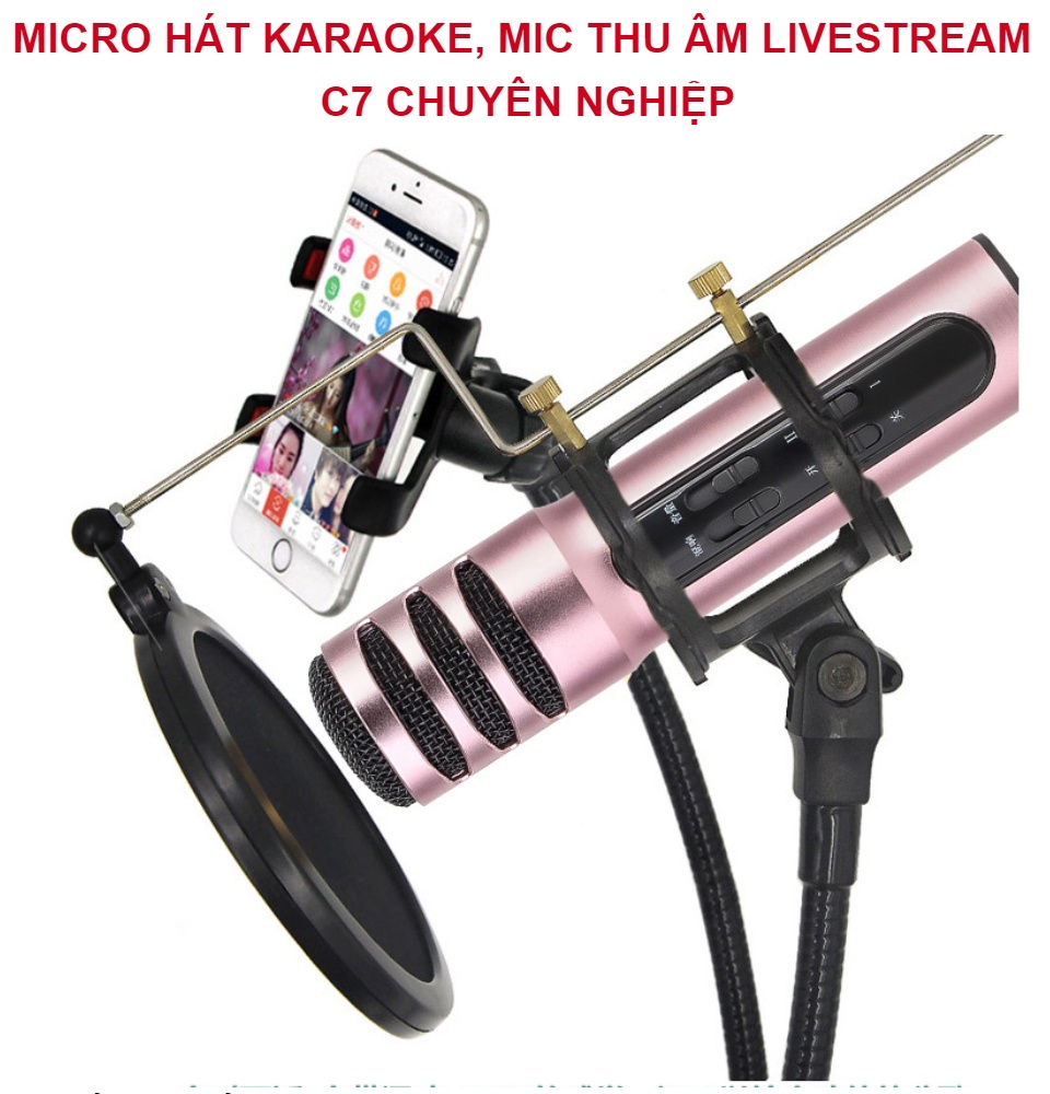 Micro Hát Karaoke Micro Livestream Micro Thu Âm Điện Thoại C7 Lọc Âm Tốt Sản