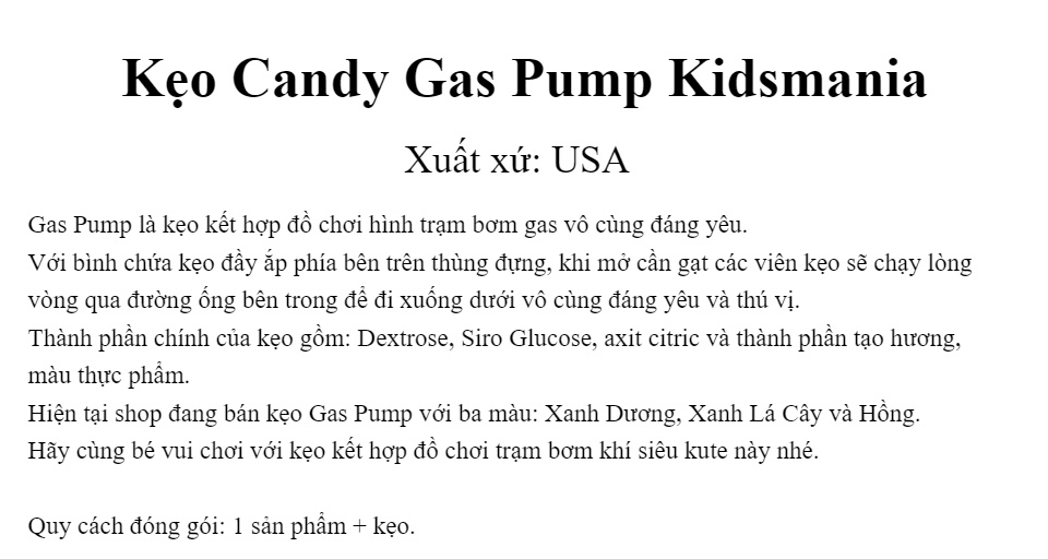 máy kẹo trạm xăng candy gas pump kidsmania 13gr - mỹ 1
