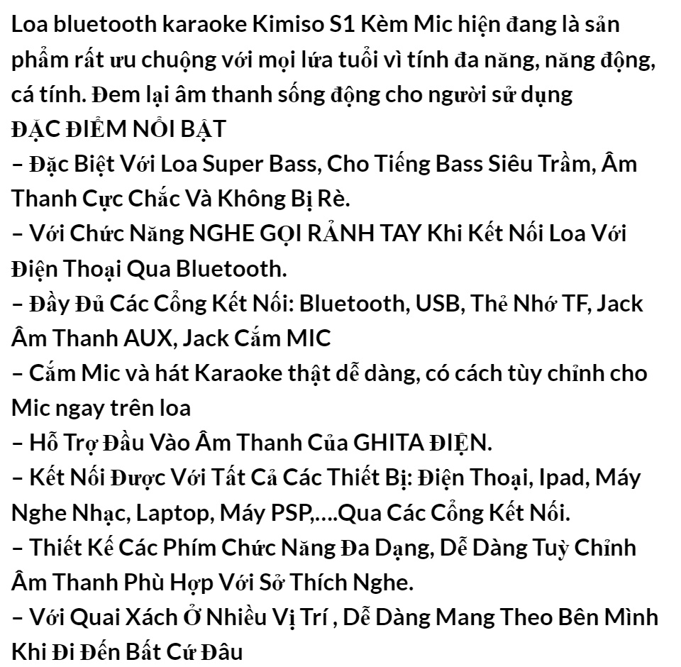 Loa Bluetooth KIMISO KM-S1 Tặng kèm Mic hát Karaoke Cực Chất