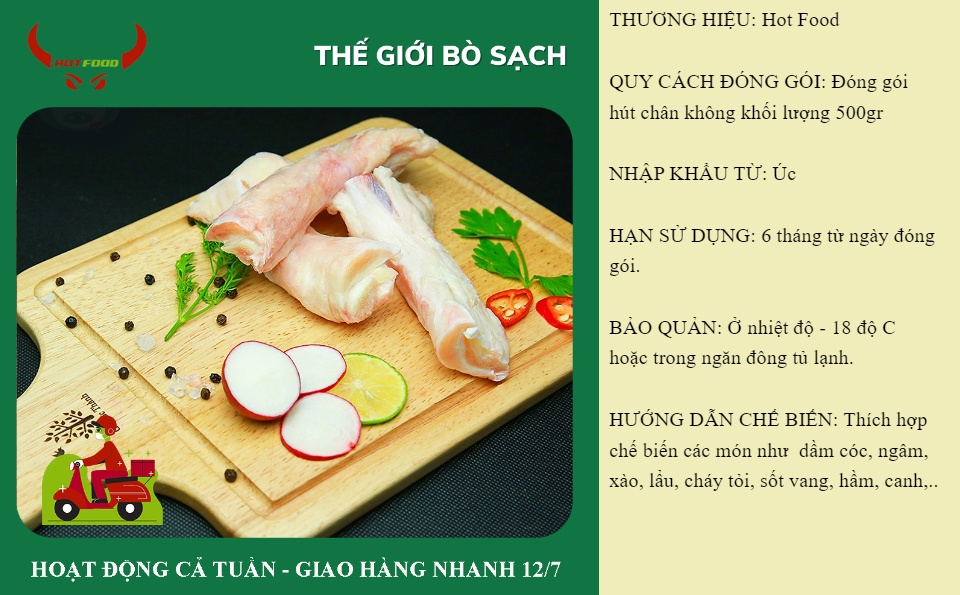 Gân Bò Úc Xào Sả Ớt, Ngâm Dấm, Hầm Dưa Chua, Kho Sả Ớt - 500Gr - Giao Nhanh HCM