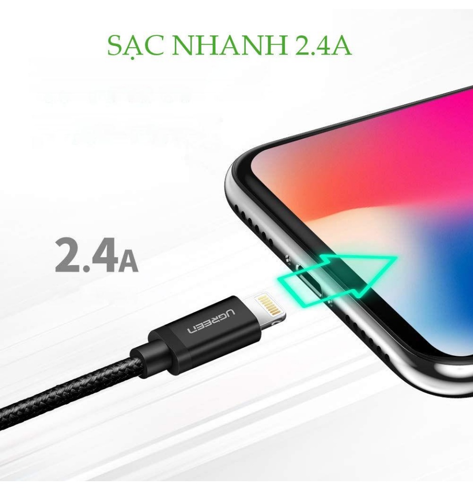 Cáp sạc iPhone Lightning MFi UGREEN US199 - Sạc tối ưu cho điện thoại iPhone 11 Pro Max / iPhone Xs Max / iPhone XR / iPhone 8 Plus / iPad / iPod dài từ 0.25m đến 2m Cáp sạc iPhone Lightning MFi UGREEN US199 - Sạc tối ưu cho điện thoại iPhone 11 Pro Max / iPhone Xs Max / iPhone XR / iPhone 8 Plus / iPad / iPod dài từ 0.25m đến 2m