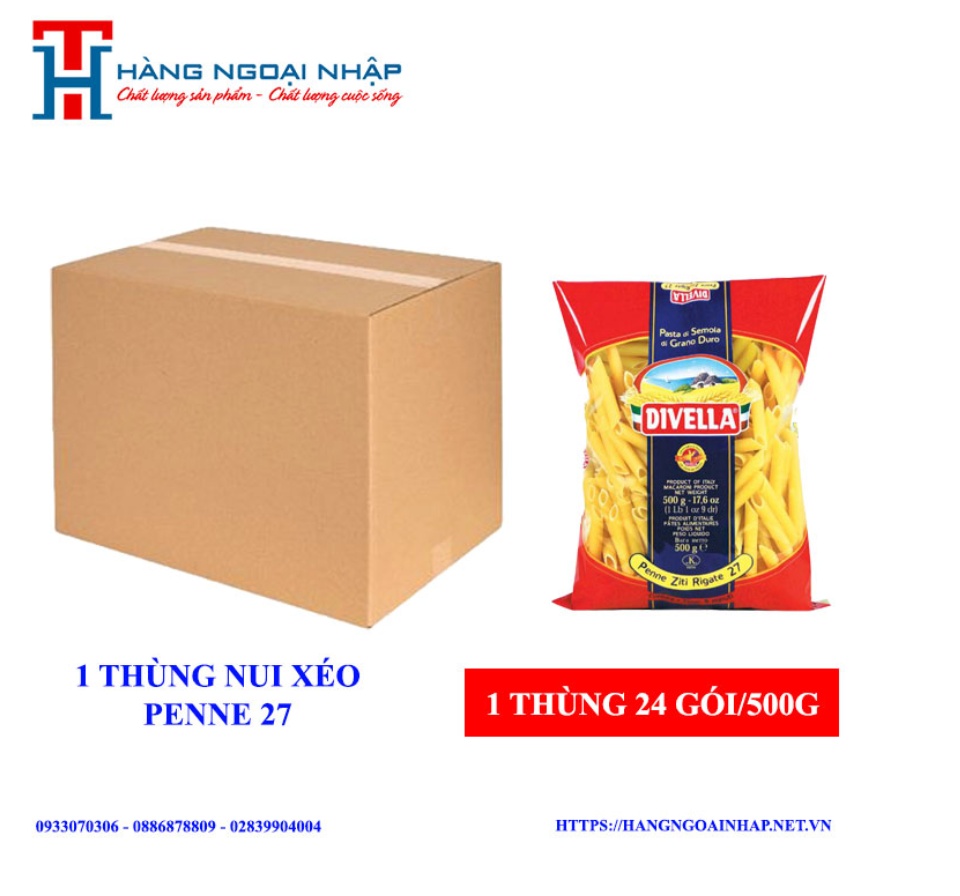 1 THÙNG NUI NUI ỐNG XÉO PENNE ZITI RIGATE 27 DIVELLA 500G