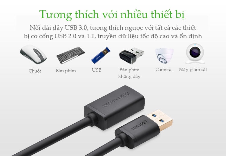 Dây nối dài USB 3.0 dài 0.5M UGREEN US129 30125 Dây nối dài USB 3.0 dài 0.5M UGREEN US129 30125