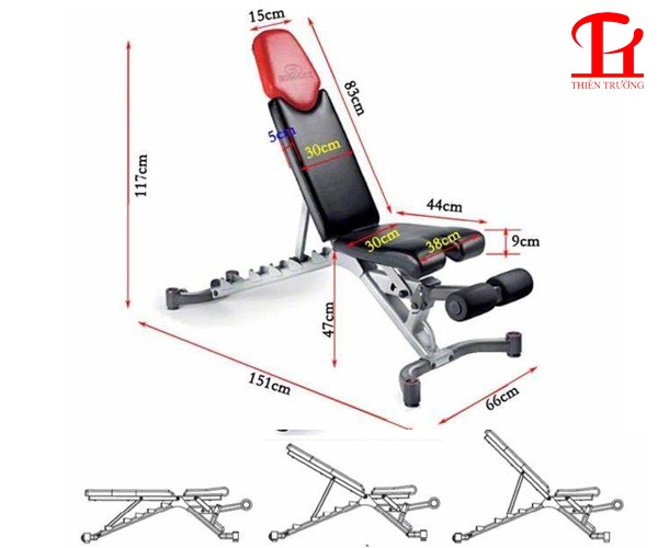 Kích thước ghế tập tạ Bowflex 552