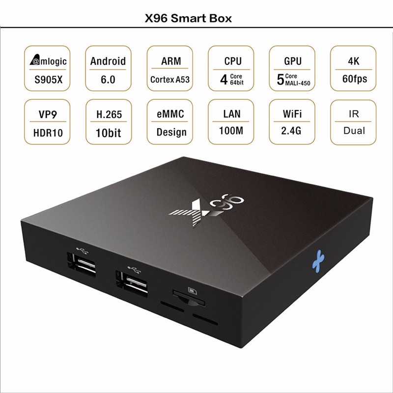 2016 ott tv box firmware X96 S905x 1G 8G Quad core Kodi16.0 android 6.0 set top box in stock