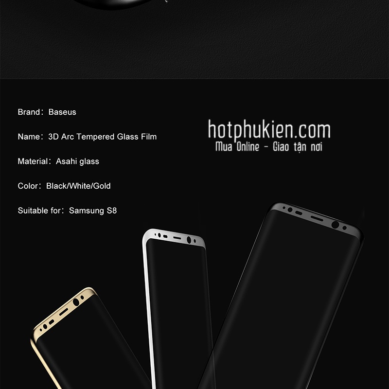 Cường lực Samsung Galaxy S8 / S8 PlusBaseus 3D Arc cao cấp full màn hình
