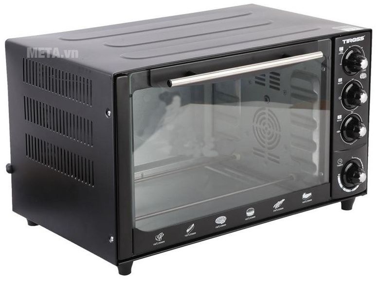 Lò nướng đa năng đối lưu Tiross TS-961 với cửa kính bằng kính trong suốt chịu lực.