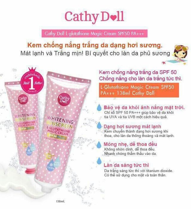 Image result for kem chong nang cathy doll whitening sunscreen l-glutathione magic cream