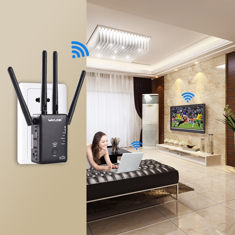 wavlink ac1200 không dây repeater tăng cao kép phạm vi mở rộng và router tăng cường tín hiệu hỗ trợ 802.11ac (300 mbps + 867 mbps) nút wps với 4 ăng ten ngoài-đen-quốc tế(eu plug) 10