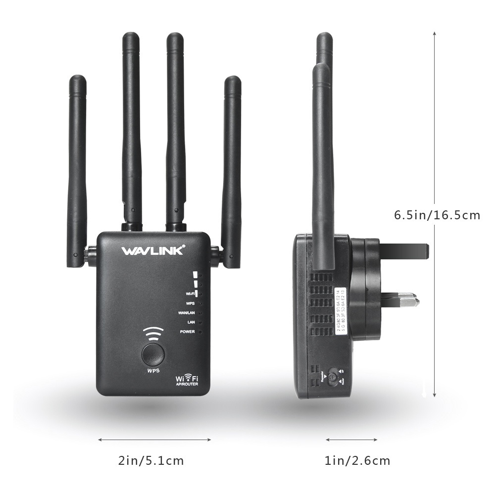 wavlink ac1200 không dây repeater tăng cao kép phạm vi mở rộng và router tăng cường tín hiệu hỗ trợ 802.11ac (300 mbps + 867 mbps) nút wps với 4 ăng ten ngoài-đen-quốc tế(eu plug) 6